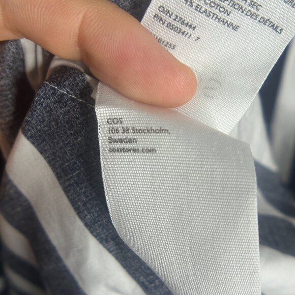 EUC COS Twist Back White and Navy Vertical Striped Dress Size 12 - Picture 14 of 16